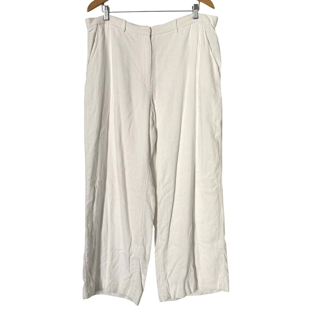A&F White Sloane Linen-Blend Tailored Wide Leg Pant Curve Love Size 33 Casual